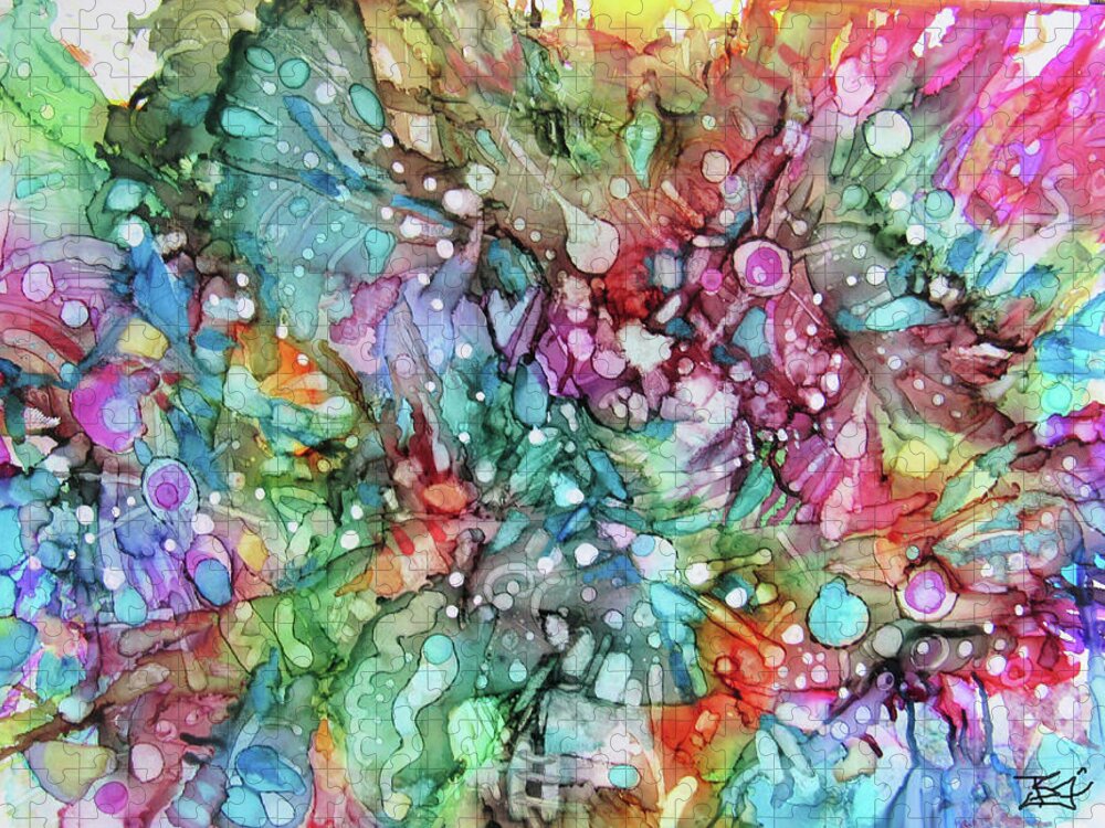 Alcohol Ink Jigsaw Puzzle featuring the painting A-Ink Abstract 10 by Jean Batzell Fitzgerald