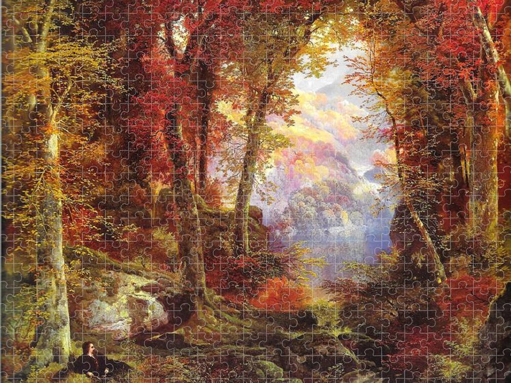 Scenery. Thomas Moran Jigsaw Puzzle featuring the painting Under the Trees by Reynold Jay