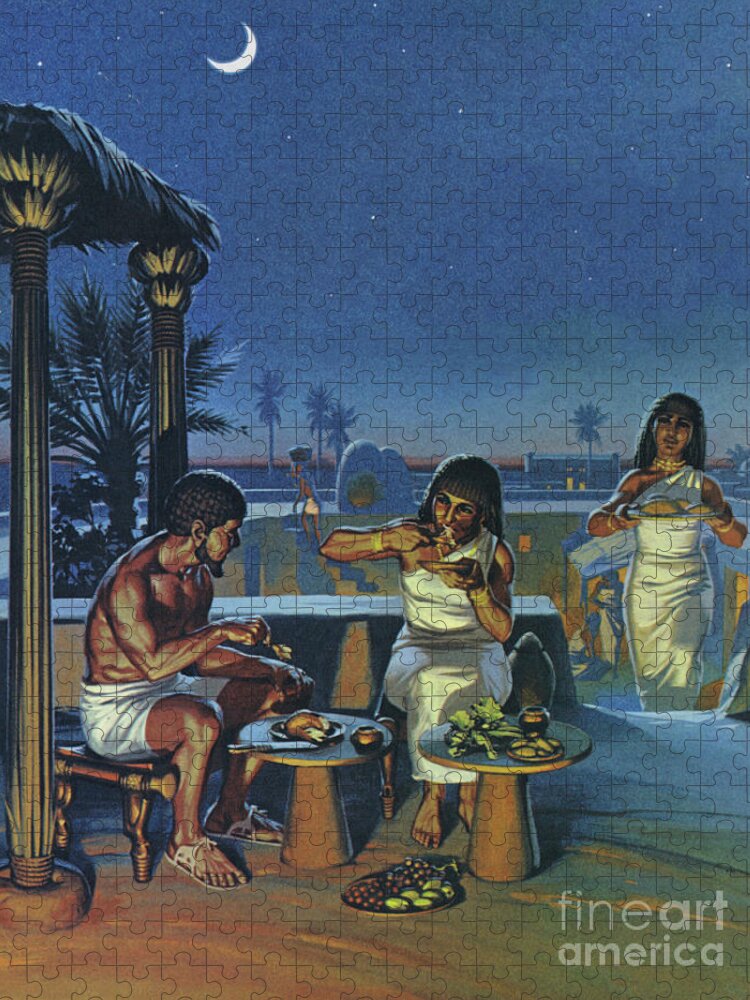 Feast Jigsaw Puzzle featuring the painting A rich Egyptian landowner eating dinner on the roof of his home by Angus McBride