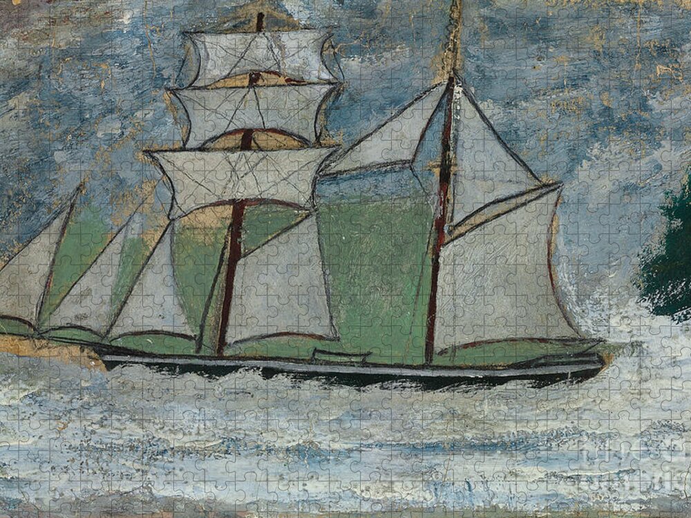 Coast Jigsaw Puzzle featuring the drawing A Sailing Ship by Alfred Wallis