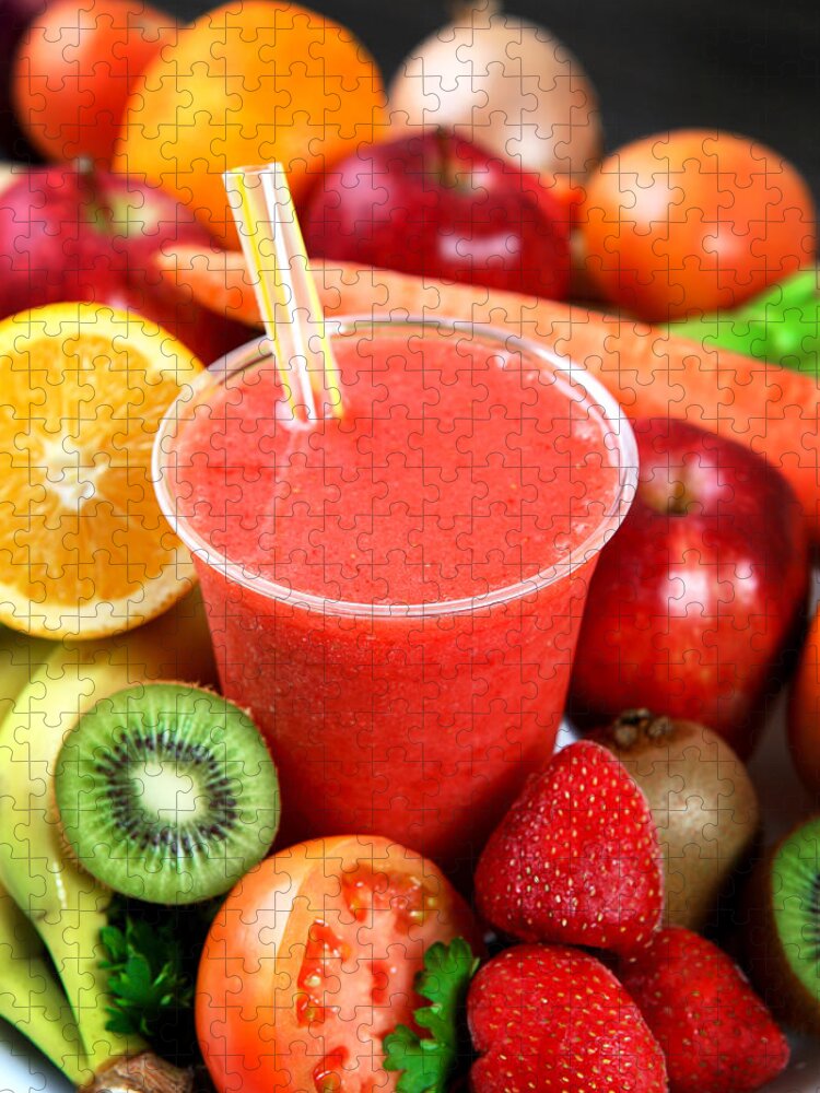 Cool Attitude Jigsaw Puzzle featuring the photograph A Strawberry Smoothie Surrounded By by Whitewish