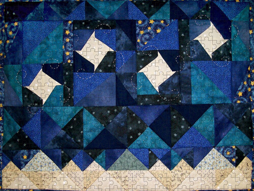 Quilt Winter Snowscape Jigsaw Puzzle featuring the tapestry - textile A Winter Snowscape by Pam Geisel