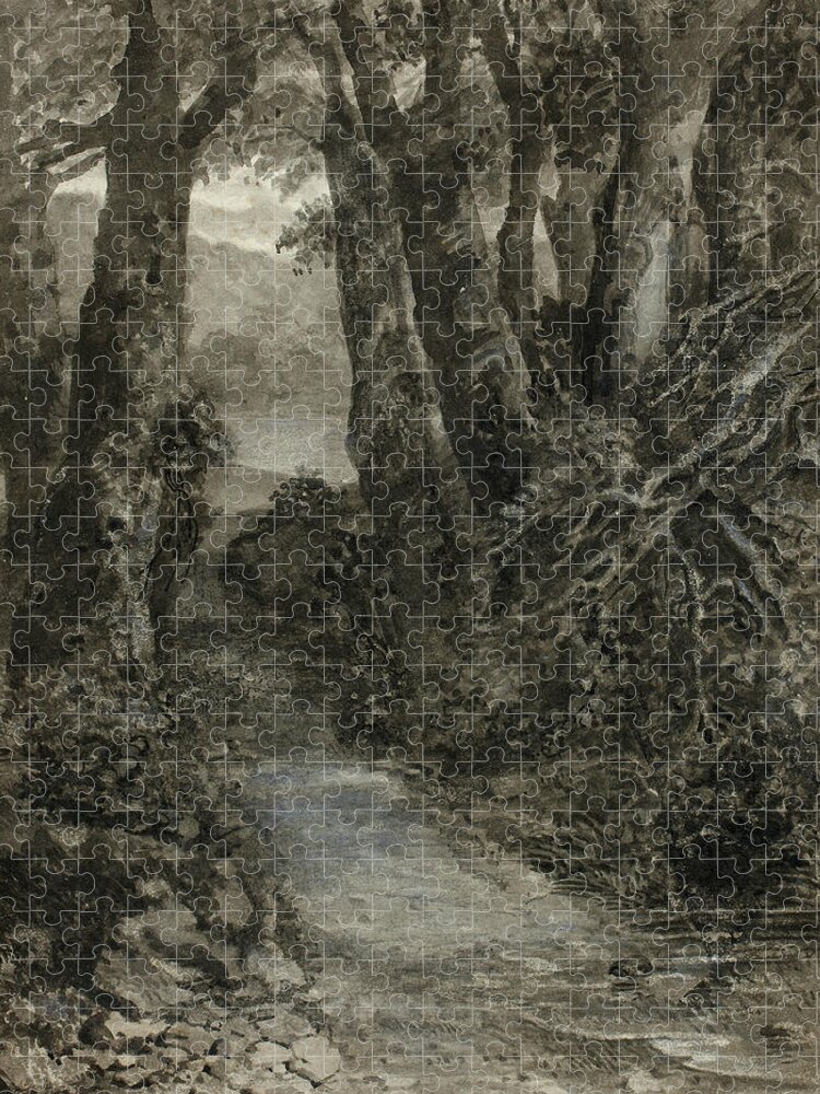 19th Century Art Jigsaw Puzzle featuring the drawing A Woodland Study by Samuel Palmer