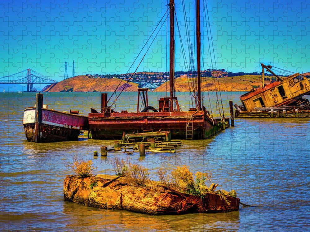 Abandoned Jigsaw Puzzle featuring the photograph Abandoned Boats Benicia Bay by Garry Gay