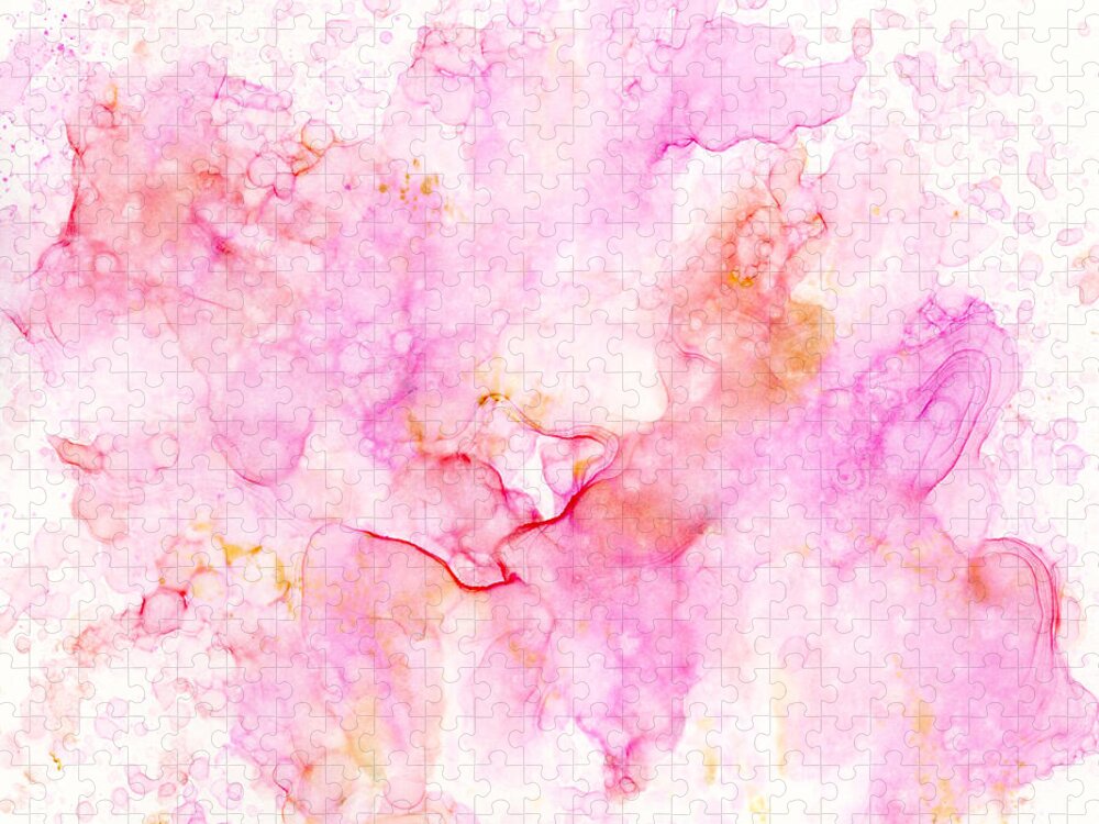 Pink Jigsaw Puzzle featuring the painting Abstract 36 by Lucie Dumas