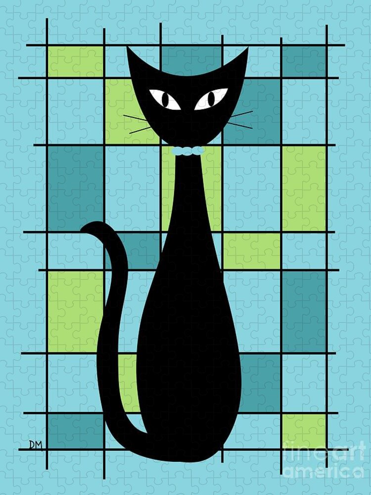  Jigsaw Puzzle featuring the digital art Abstract Cat in Light Blue by Donna Mibus