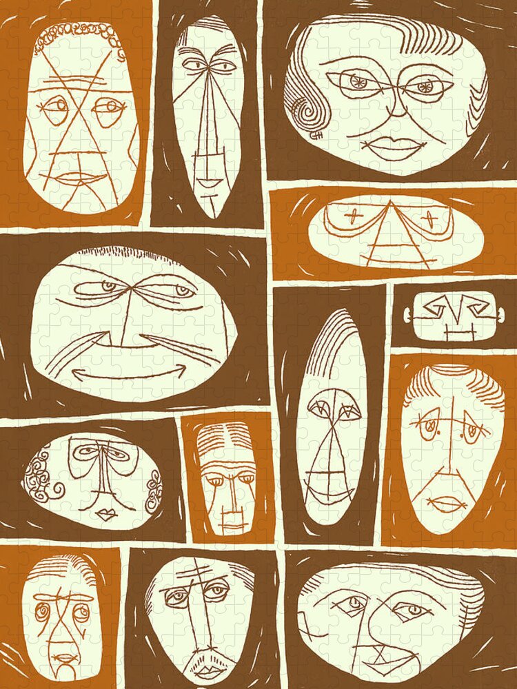 Abstract Jigsaw Puzzle featuring the drawing Abstract Face Collage 2 by CSA Images
