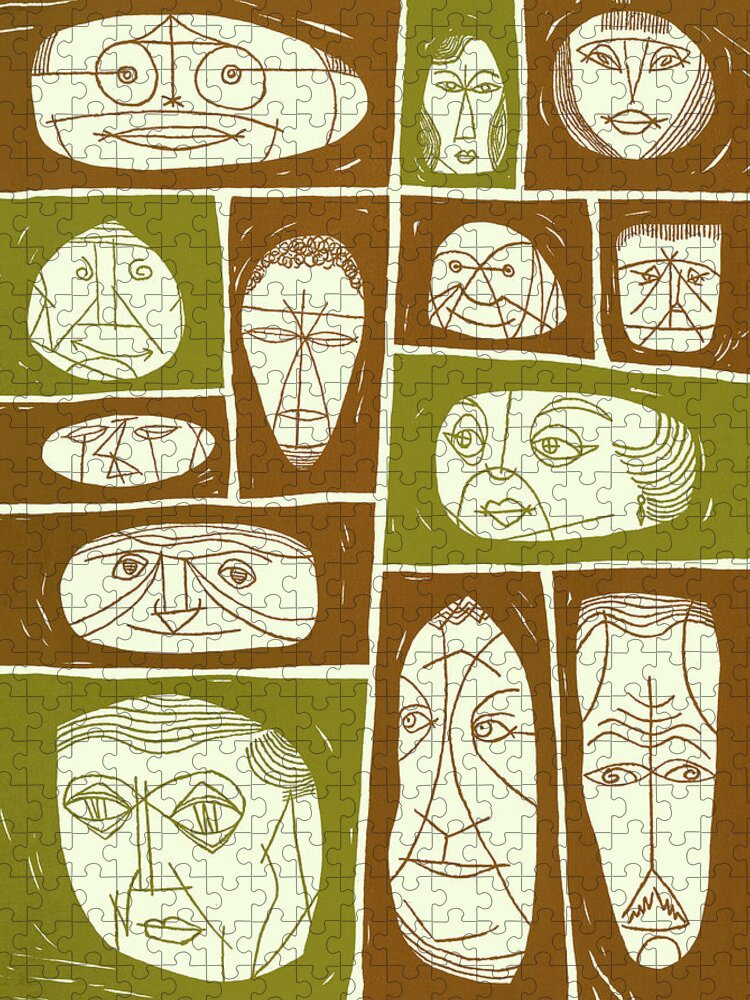 Abstract Jigsaw Puzzle featuring the drawing Abstract Face Collage by CSA Images