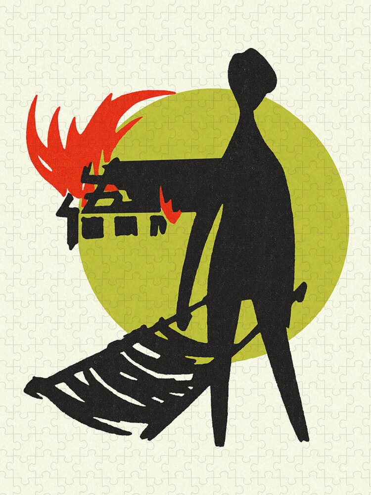 Burn Jigsaw Puzzle featuring the drawing Abstract Person and House on Fire by CSA Images
