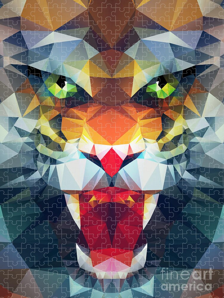 Symbol Jigsaw Puzzle featuring the digital art Abstract Polygonal Tiger Geometric by Merfin