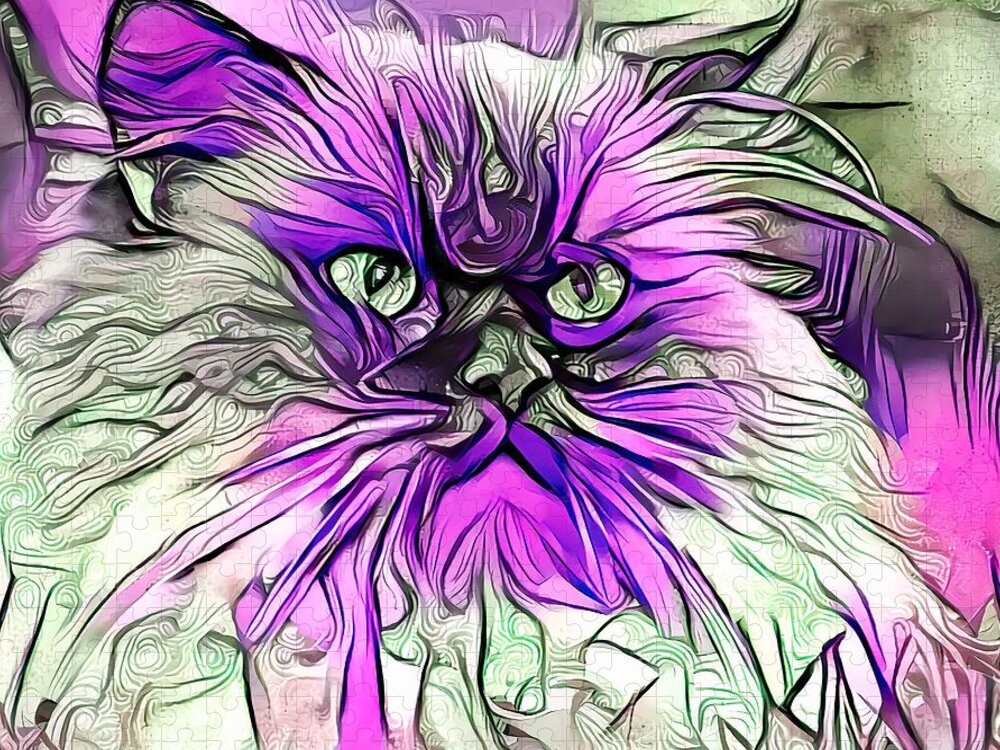 Purple Jigsaw Puzzle featuring the digital art Abstract Purple Himmy Cat by Don Northup