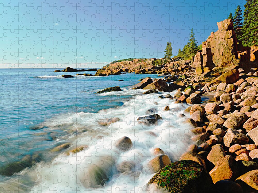 Water's Edge Jigsaw Puzzle featuring the photograph Acadia National Parks Rocky Atlantic by Ron thomas