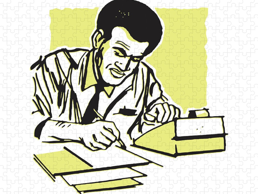 Accountant Jigsaw Puzzle featuring the drawing Accountant at Desk with Documents and Adding Machine by CSA Images