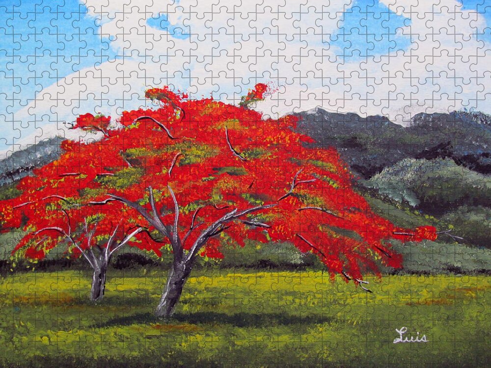 Flamboyan Jigsaw Puzzle featuring the painting Adorning Nature by Luis F Rodriguez