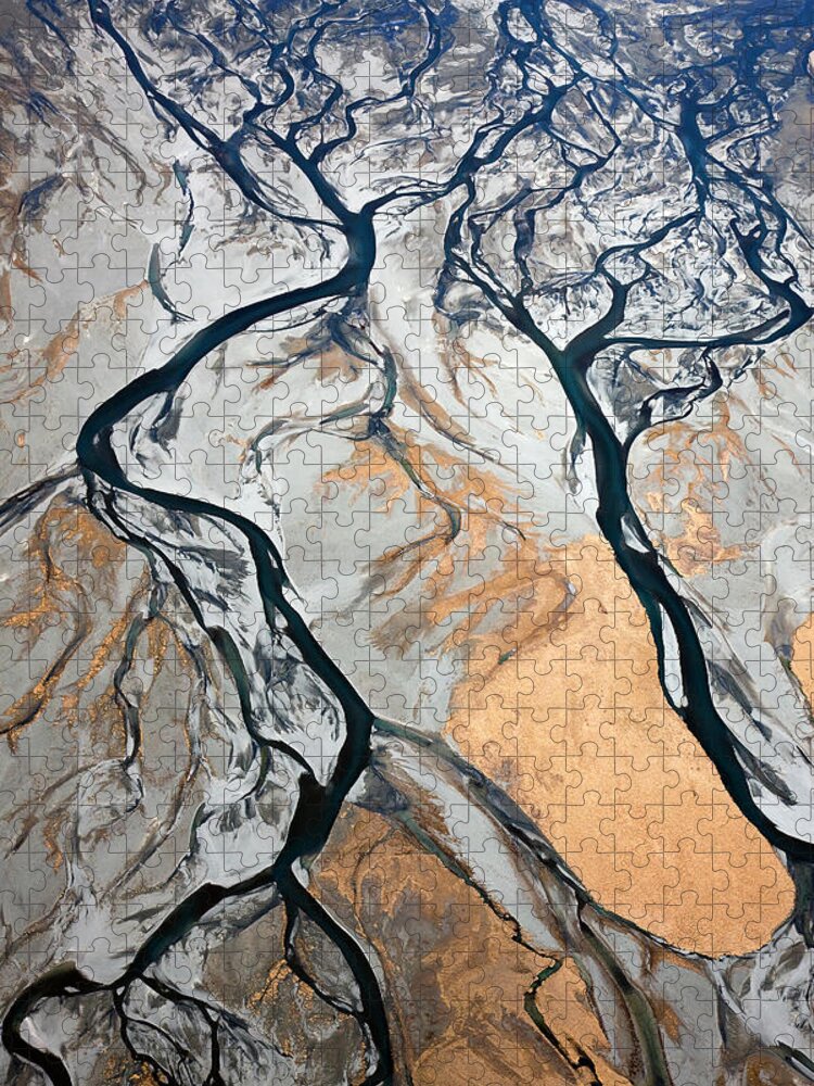 Tekapo Jigsaw Puzzle featuring the photograph Aerial Of Braided, Glacial River by David Clapp