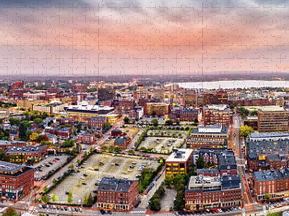 Portland Jigsaw Puzzle featuring the photograph Aerial panorama of downtown Portland, Maine by Mihai Andritoiu