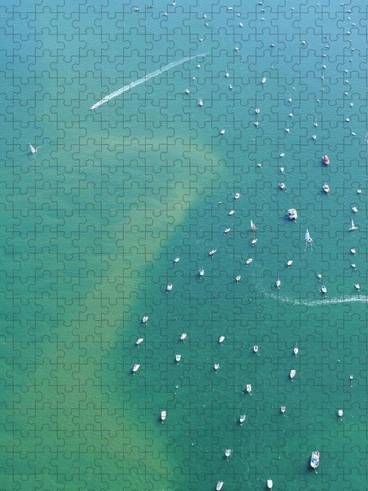 Wake Jigsaw Puzzle featuring the photograph Aerial View, Bay Of Arcachon, Gironde by Frederic Pacorel