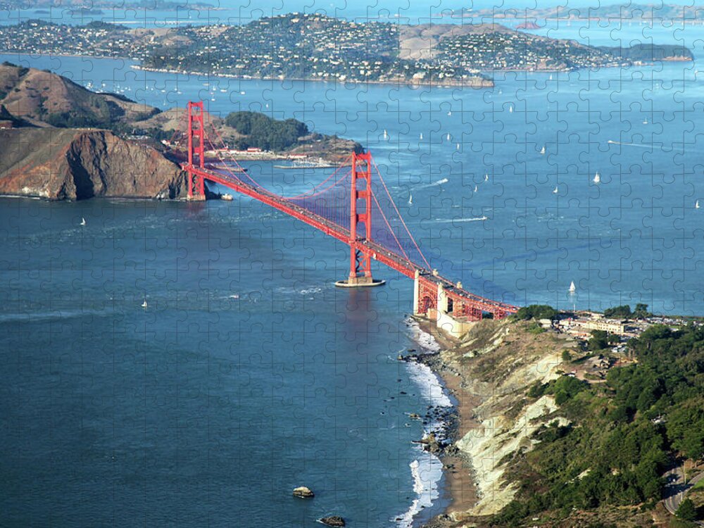 San Francisco Jigsaw Puzzle featuring the photograph Aerial View Golden Gate Bridge Looking by Stickney Design