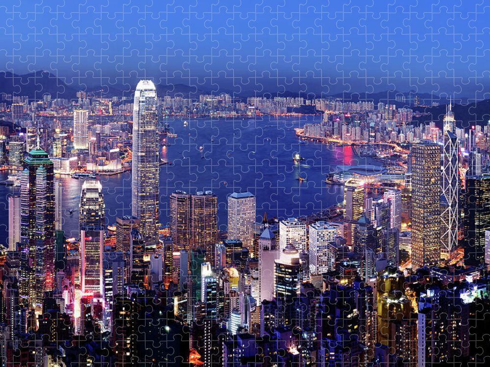 Chinese Culture Jigsaw Puzzle featuring the photograph Aerial View Of Hong Kong Victoria by Samxmeg