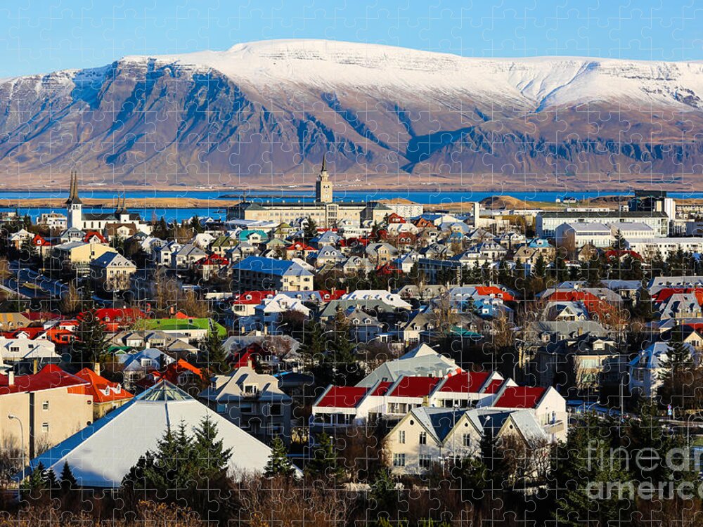 Icelandic Jigsaw Puzzle featuring the photograph Aerial View Of Reykjavik Iceland by Philip Ho