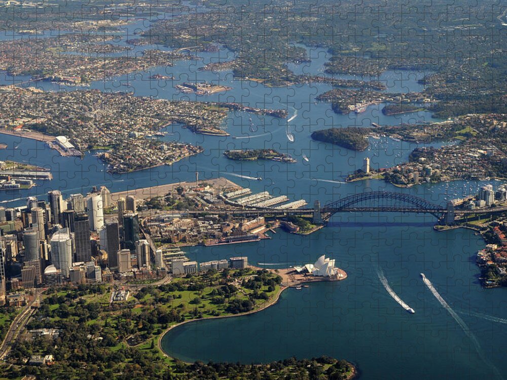 Downtown District Jigsaw Puzzle featuring the photograph Aerial View Of Sydney Harbour Bridge by Lighthousebay