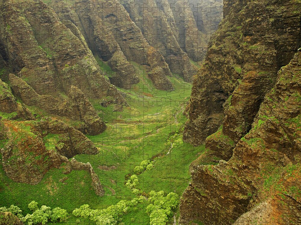 Scenics Jigsaw Puzzle featuring the photograph Aerial View Of Valley On Na Pali Coast by Enrique R. Aguirre Aves