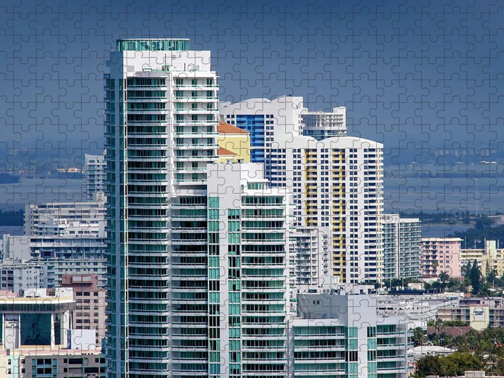 Apartment Jigsaw Puzzle featuring the photograph Aerial Waterfront Condominiums Miami by Scott B Smith Photography
