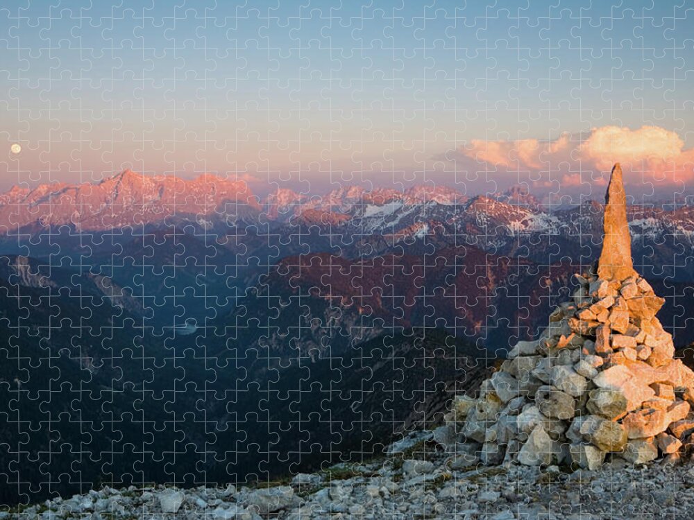 Scenics Jigsaw Puzzle featuring the photograph Afterglow At Mt Zugspitz by Wingmar