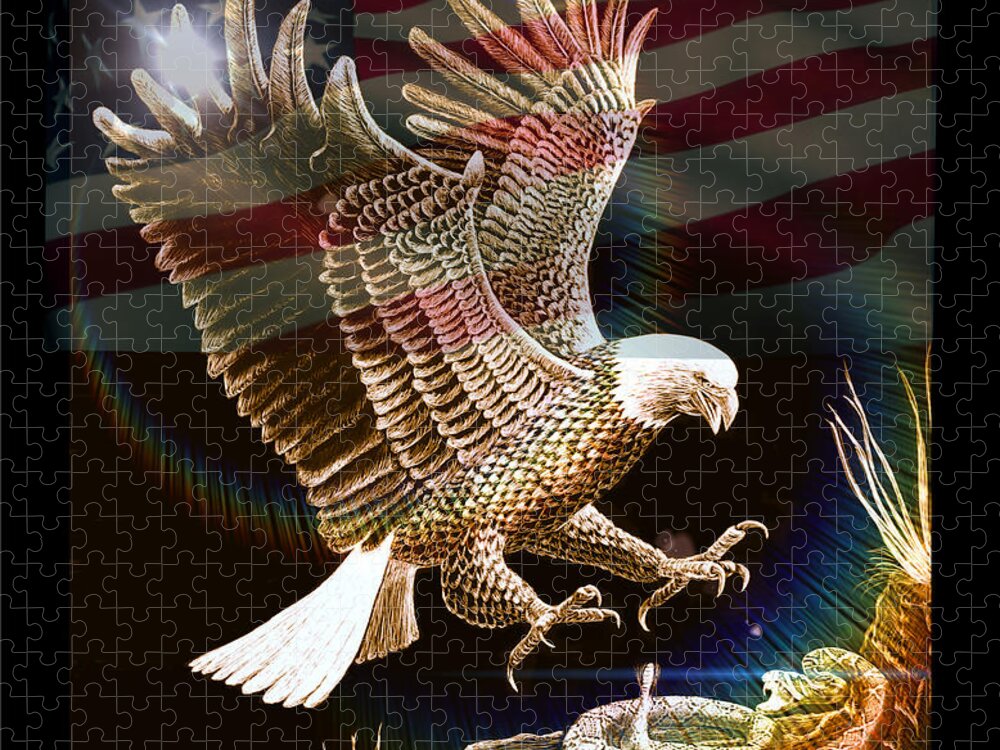 Eagle Jigsaw Puzzle featuring the mixed media Air Superiority-Patriotic Eagle by Gary F Richards