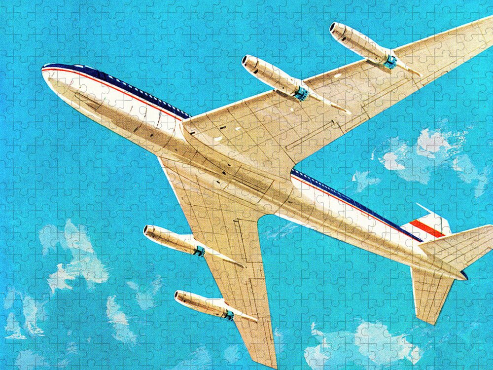 Air Travel Jigsaw Puzzle featuring the drawing Airplane View From Below by CSA Images