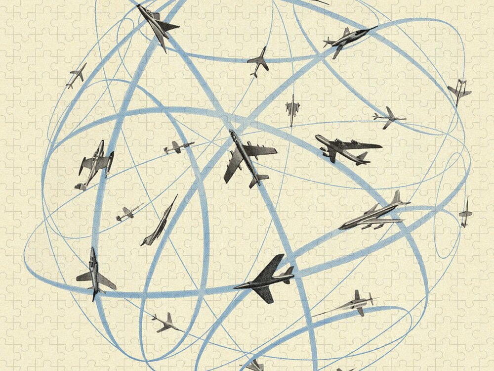 Air Travel Jigsaw Puzzle featuring the drawing Airplanes Flying by CSA Images