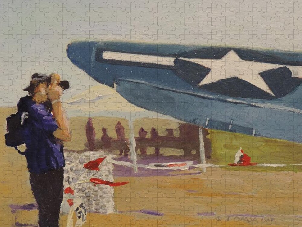 Airshow Photog Jigsaw Puzzle featuring the painting Airshow Photog by Bill Tomsa