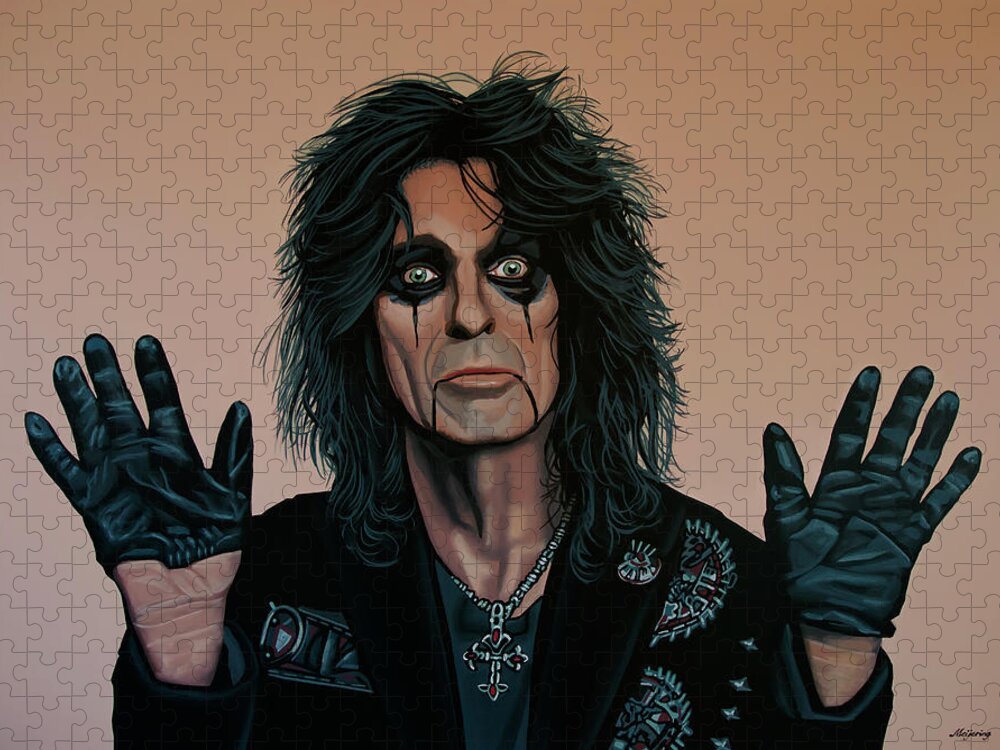 Alice Cooper Jigsaw Puzzle featuring the painting Alice Cooper Painting 2 by Paul Meijering