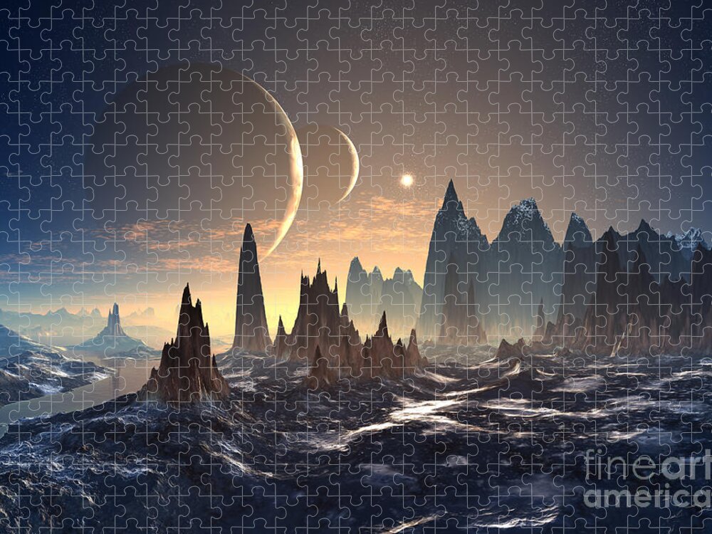Alien Planet With Two Moons Jigsaw Puzzle