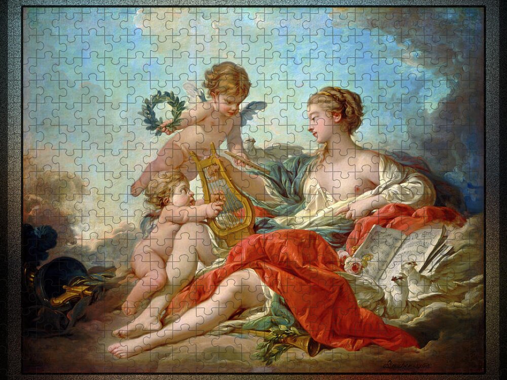 Allegory Of Music Jigsaw Puzzle featuring the painting Allegory of Music by Francois Boucher by Rolando Burbon