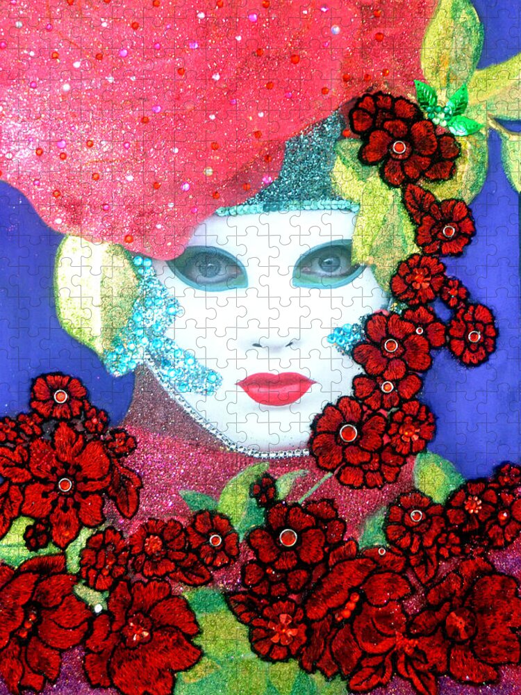 Mixed Media Jigsaw Puzzle featuring the mixed media Allegro - The Carnival of Venice by Anni Adkins