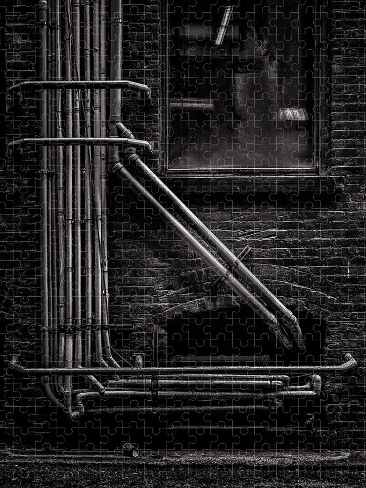 Brian Carson Jigsaw Puzzle featuring the photograph Alleyway Pipes No 2 by Brian Carson