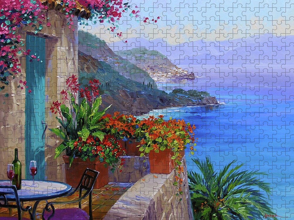 Amalfi Coast Jigsaw Puzzle featuring the painting Amalfi Splendor by Mikki Senkarik