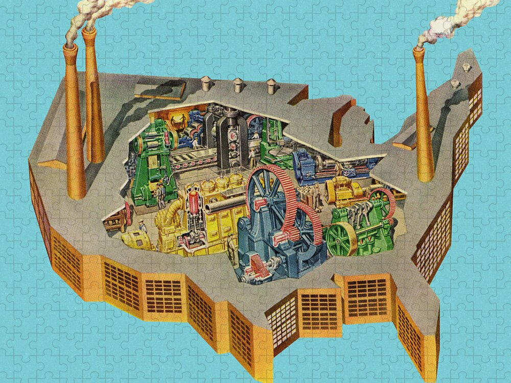 Air Quality Jigsaw Puzzle featuring the drawing American Industry by CSA Images