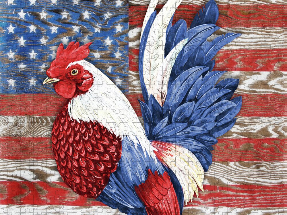 American Jigsaw Puzzle featuring the painting American Rooster A by Jean Plout