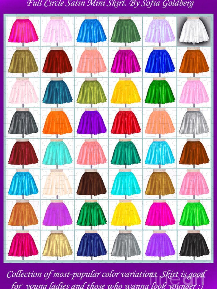 Ameynra fashion. Satin full-circle mini skirts. List of colors