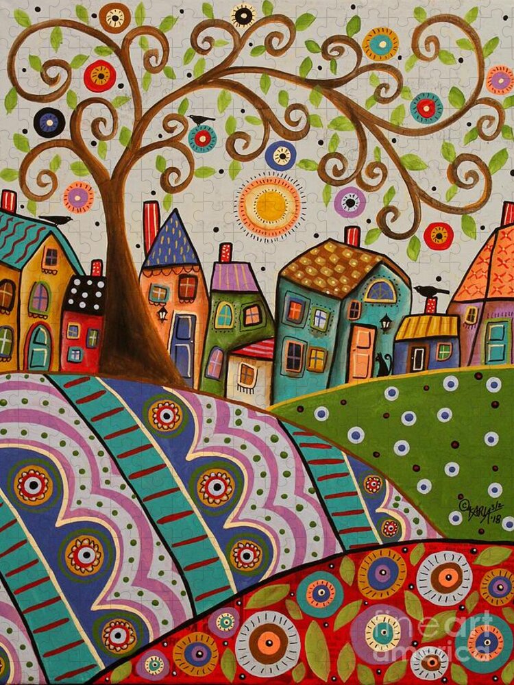 Folk Art Abstract Jigsaw Puzzle featuring the painting Amusing Landscape by Karla Gerard