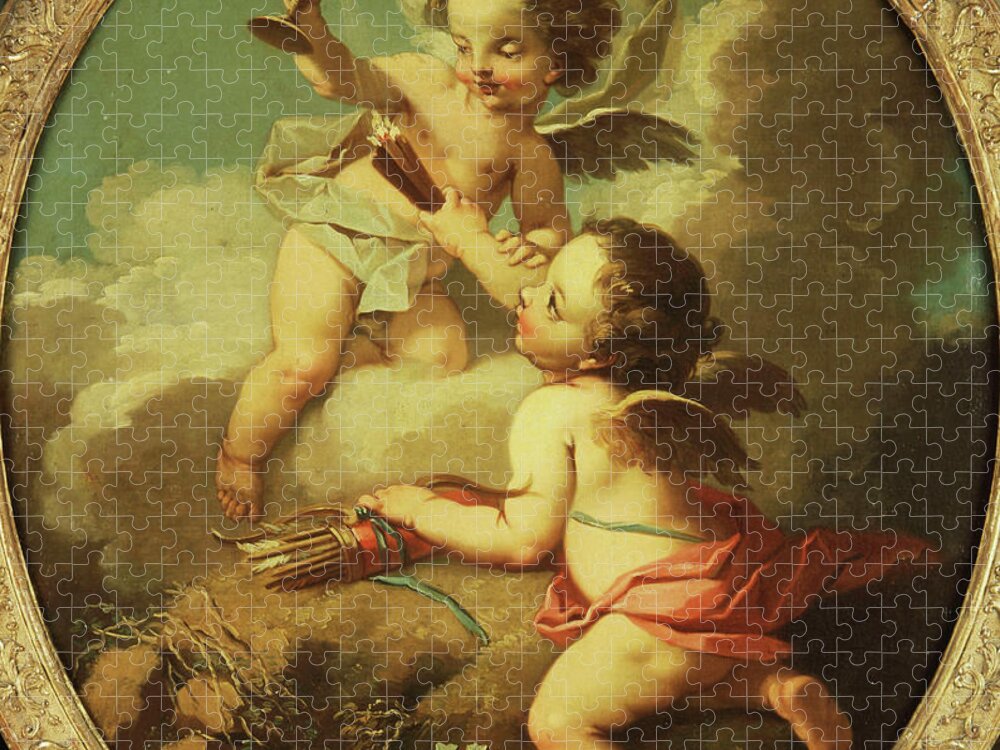 18th Century Jigsaw Puzzle featuring the painting An Allegory Of Love - Putti Disporting In A Landscape by Etienne Jeaurat