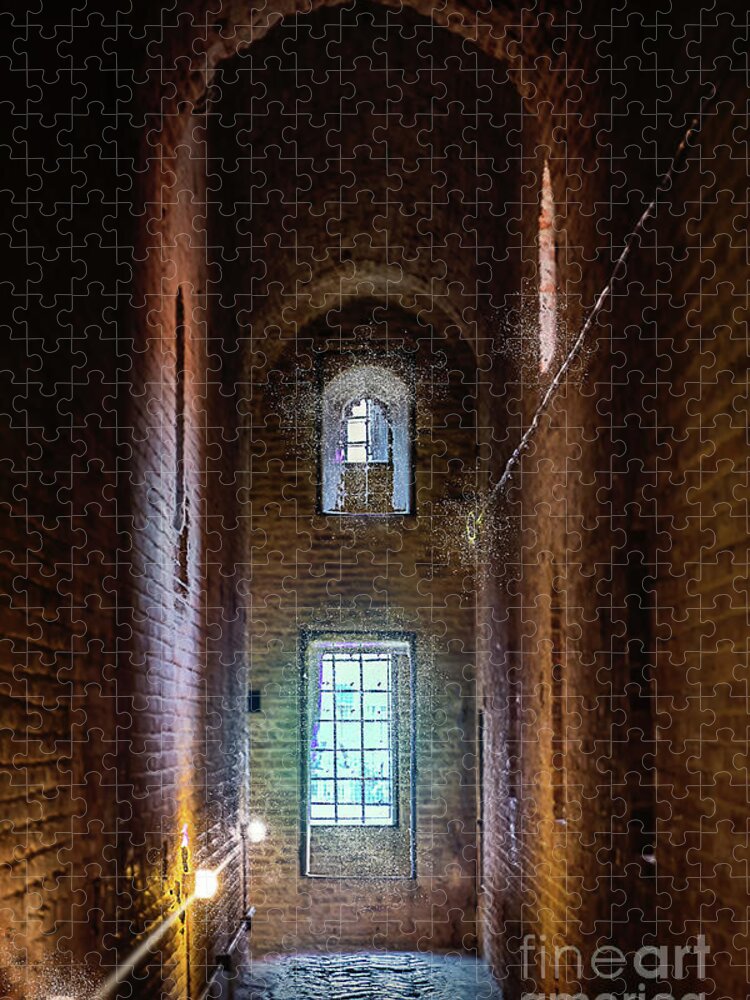 An Entrance To The Casemates Of The Medieval Castle By Marina Usmanskaya Jigsaw Puzzle featuring the mixed media An entrance to the casemates of the medieval castle by Marina Usmanskaya