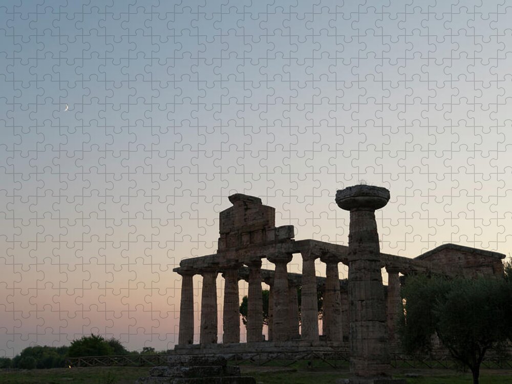 Clear Sky Jigsaw Puzzle featuring the photograph Ancient Greek Temple In Paestum, Italy by Stuart Mccall