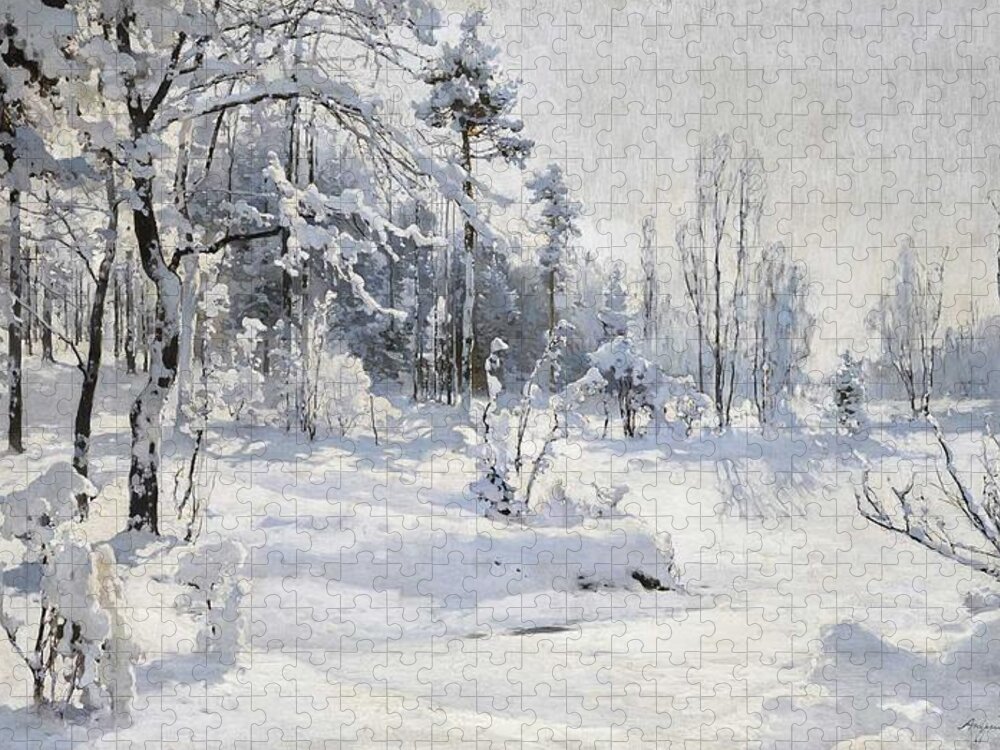Winter Jigsaw Puzzle featuring the painting Andrei Nikolaevich Shilder 1861 1919 WINTER LANDSCAPE by Celestial Images