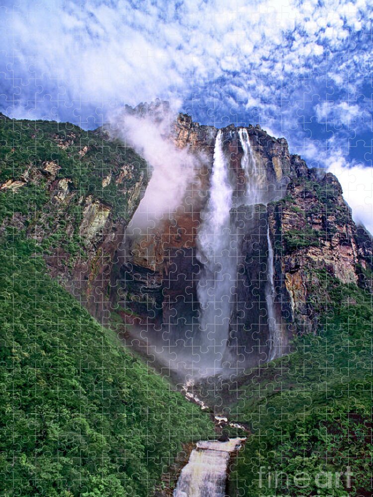 Dave Welling Jigsaw Puzzle featuring the photograph Angel Falls And Ayuan Tepui Canaima National Park Venezuela by Dave Welling