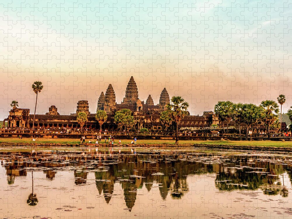 Standing Water Jigsaw Puzzle featuring the photograph Angkor Wat In The Sunset by Hugo