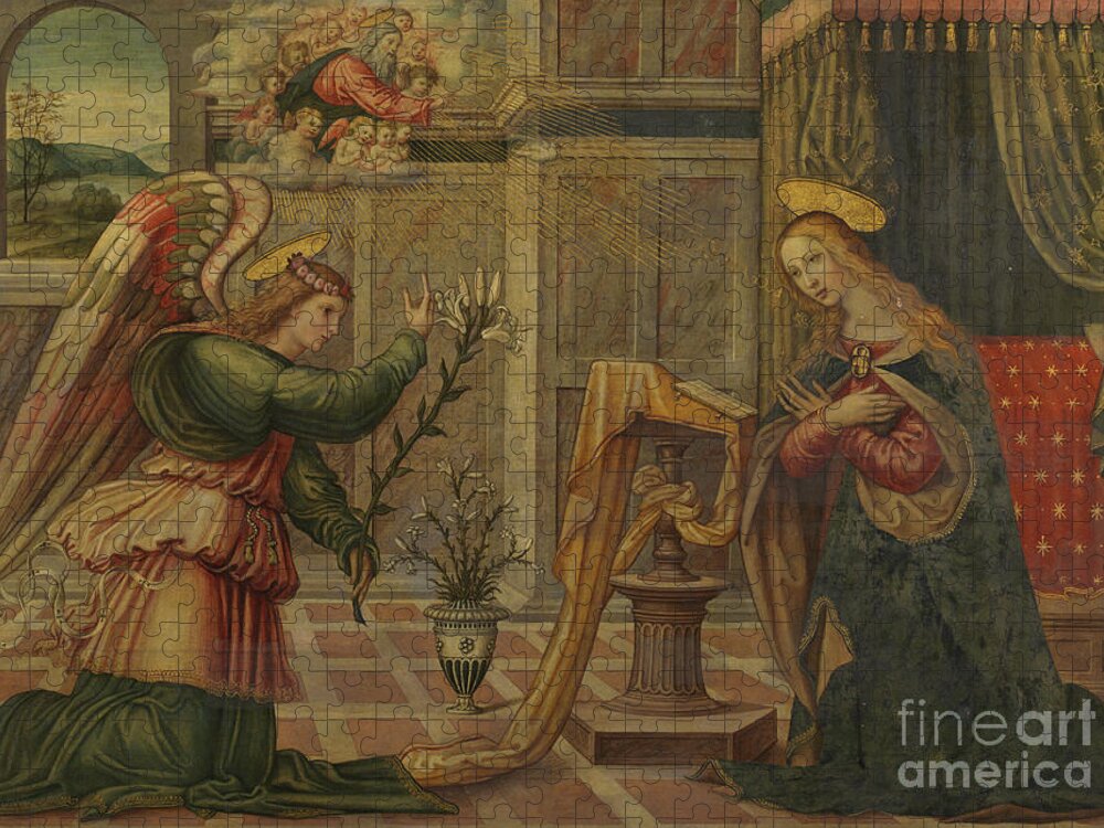 Annunciation Jigsaw Puzzle featuring the painting Annunciation 1500, Tempera On Canvas by Master Of Marradi