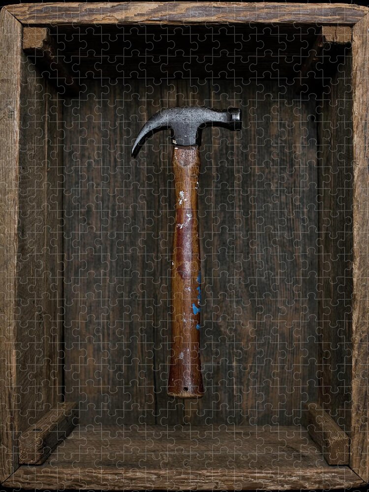 Toughness Jigsaw Puzzle featuring the photograph Antique Hammer Floating In Old Box by Chris Parsons